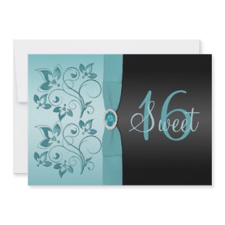 Blue and Black Sweet Sixteen Party Invitation invitation