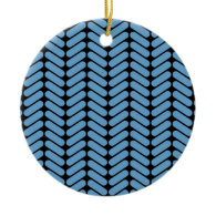 Blue and Black Zig Zag Pattern. Christmas Tree Ornament