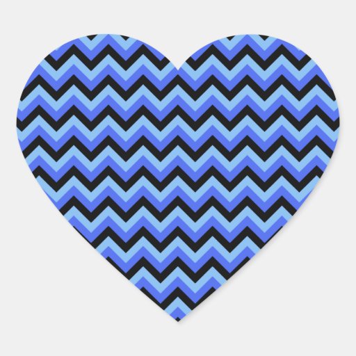 Blue and Black Zig zag Stripes. Heart Sticker