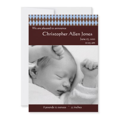 Blue and Brown Argyle Baby Boy Birth Announcement by jbranam