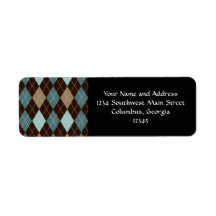 Blue and Brown Argyle Fashion Pattern Return Address Labels