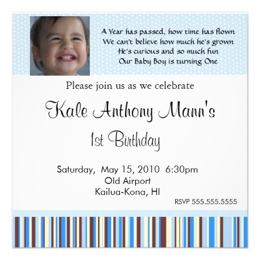 Blue and Brown Baby Boy 1st Birthday Invitation