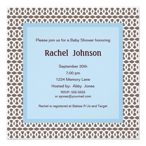 Blue And Brown Baby Shower Invitation