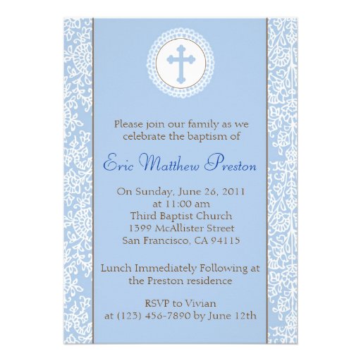 Blue and Brown Baptism/Christening Invitation (front side)