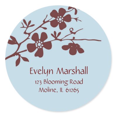 Blue and Brown Blossoms, Address Labels Sticker