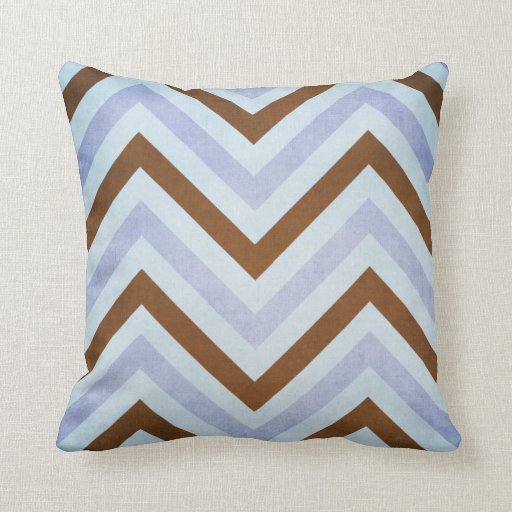 Blue and Brown Chevron Throw PIllow Zazzle