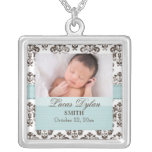 Blue and Brown Damask Baby Photo Necklace