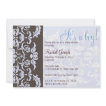 Blue and Brown Damask Baby Shower Invitation