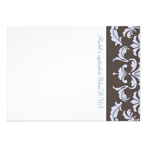 Blue and Brown Damask Baby Shower Invitation