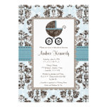Blue and Brown Damask Baby Shower Invitations