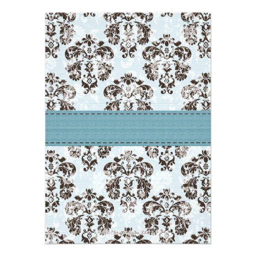 Blue and Brown Damask Baby Shower Invitations