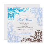 Blue and Brown Damask Bridal Shower Invite