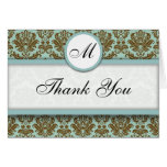 Blue and Brown Damask Thank You Cards