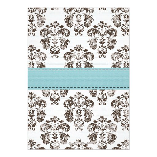 Blue and Brown Damask Wedding Invitations