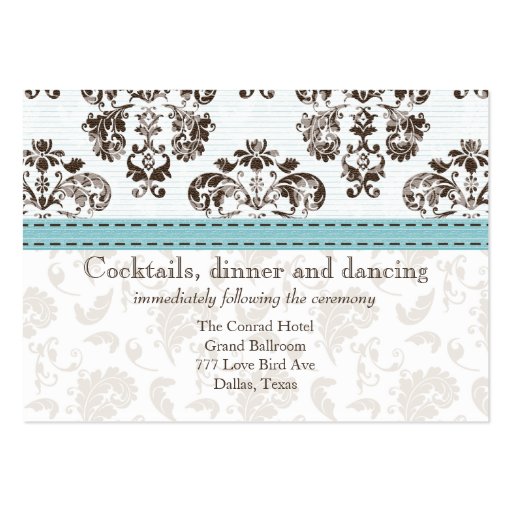 Blue and Brown Damask Wedding Reception Ca Business Card Templates