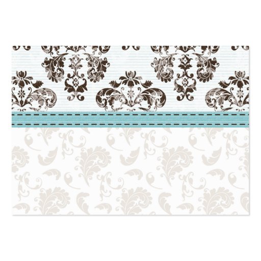 Blue and Brown Damask Wedding Reception Ca Business Card Templates (back side)