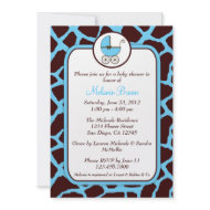 Blue and Brown Giraffe Print Baby Shower Invite invitation