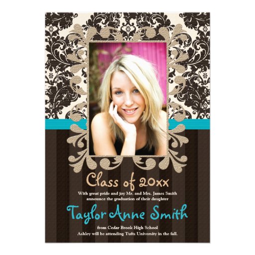 Blue and Brown Graduation Invitations Announcement (front side)
