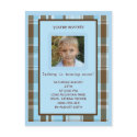 Blue and Brown Plaid BIrthday Invitation postcards