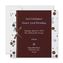 Blue and Brown Polka Dot Birthday Invitations