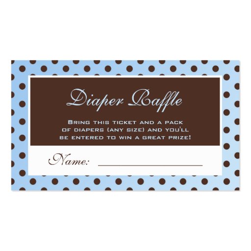 Blue and Brown Polka Dot Diaper Raffle Ticket Business Card (front side)