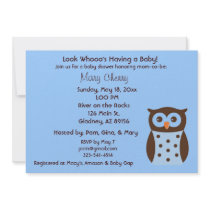 Blue and Brown Polka Dotted Owl Baby Shower Invite