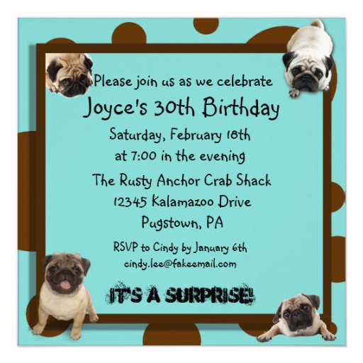 Blue and Brown Pug Invitations