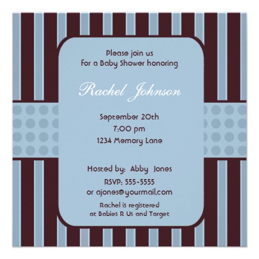 Blue and Brown Stripe Baby Shower Invitation