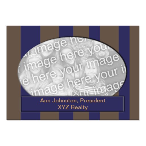 Blue and Brown Striped photo frame Business Card Templates (front side)