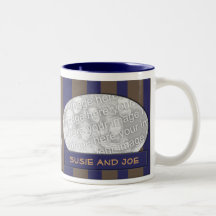Blue and brown striped photo frame coffee mug