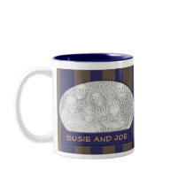 Blue and brown striped photo frame mugs