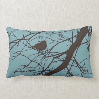 Blue and Brown Winter Warbler Throw Pillow