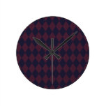 Blue and Burgundy Argyle Wall Clock