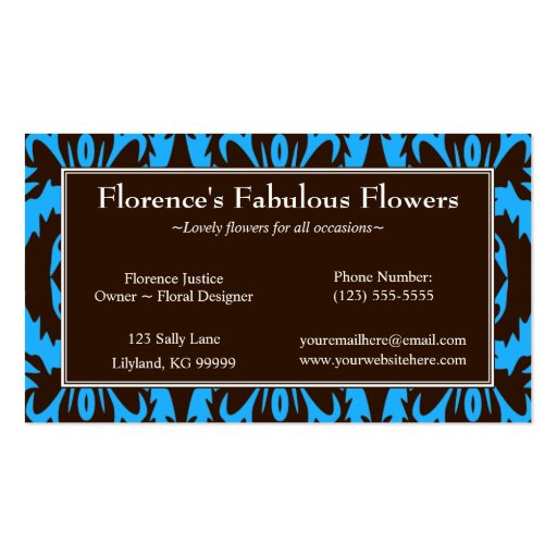 Blue and Chocolate Damask Profile Business Card (front side)