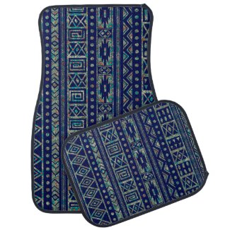 Blue And Colorful Tribal Geometric Pattern Car Mat