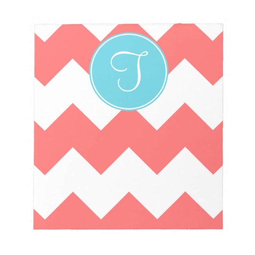 Blue and Coral Chevron Notepad