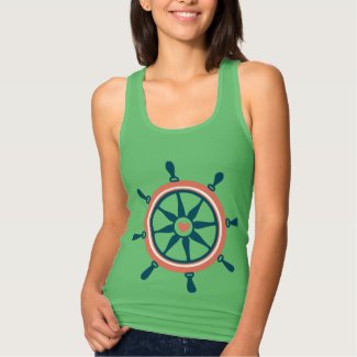 Blue And Coral Nautical Boat Wheel T Shirt