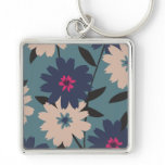 Blue and Cream Blooms Metal Keychain keychains