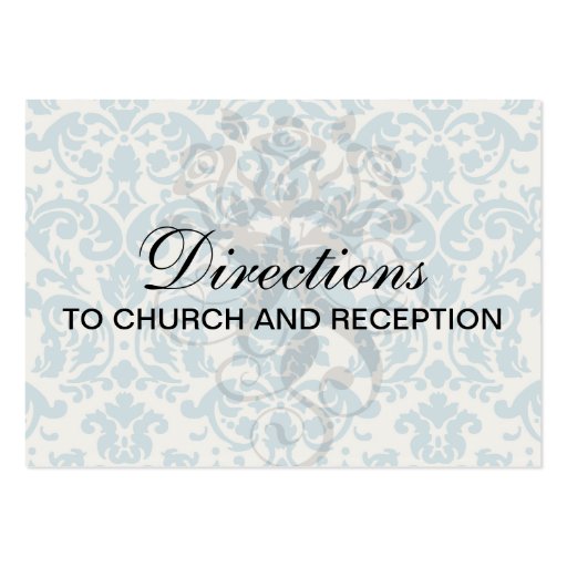 blue and cream damask flourish pattern business card template (front side)