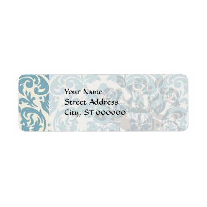 blue and cream damask flourish pattern custom return address labels