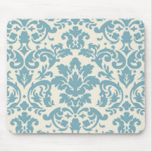 blue and cream damask flourish pattern mousepads