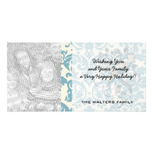 blue and cream damask flourish pattern photo card
