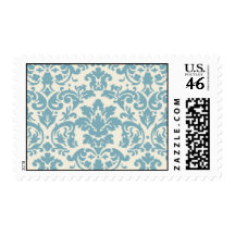 blue and cream damask flourish pattern postage