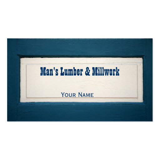 Blue and Cream Wood Panel Business Card (front side)