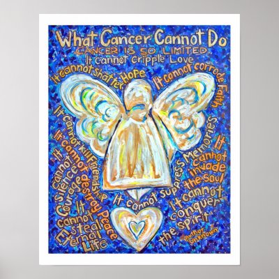 Blue and Gold Cancer Angel Poster (White Edge) by donnabellasangels