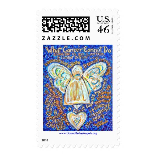 Blue and Gold Cancer Cannot Do Angel Postage Stamp