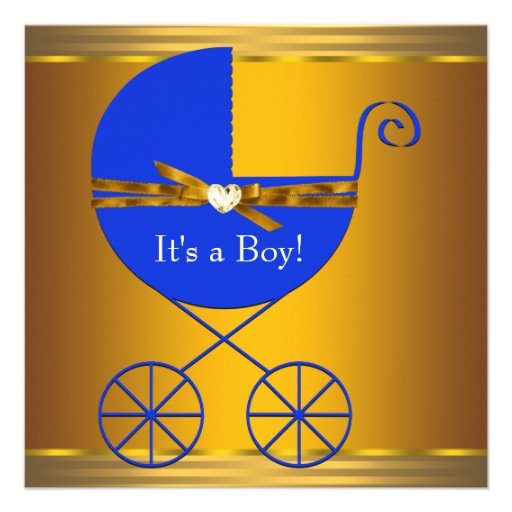 Blue and Gold Carriage Boys Baby Shower Invitation