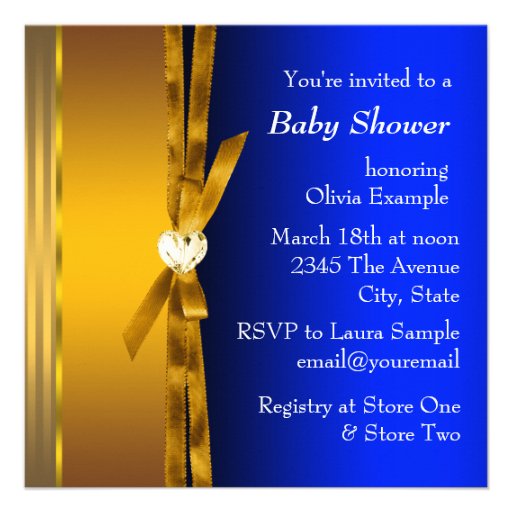 Blue and Gold Carriage Boys Baby Shower Invitation
