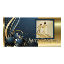 Blue and  Gold Christmas Ornament Photo Card