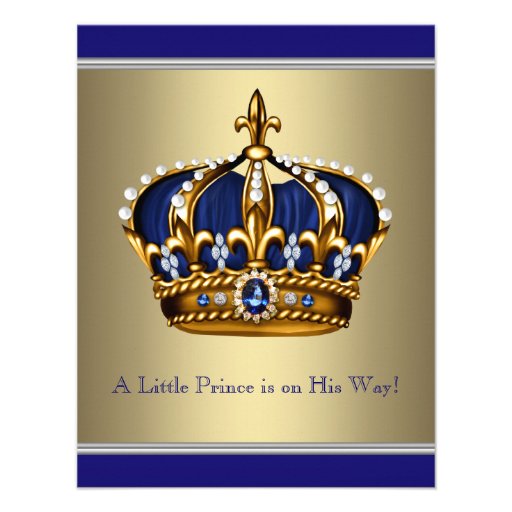 Blue and Gold Crown Little Prince Baby Shower Invitation